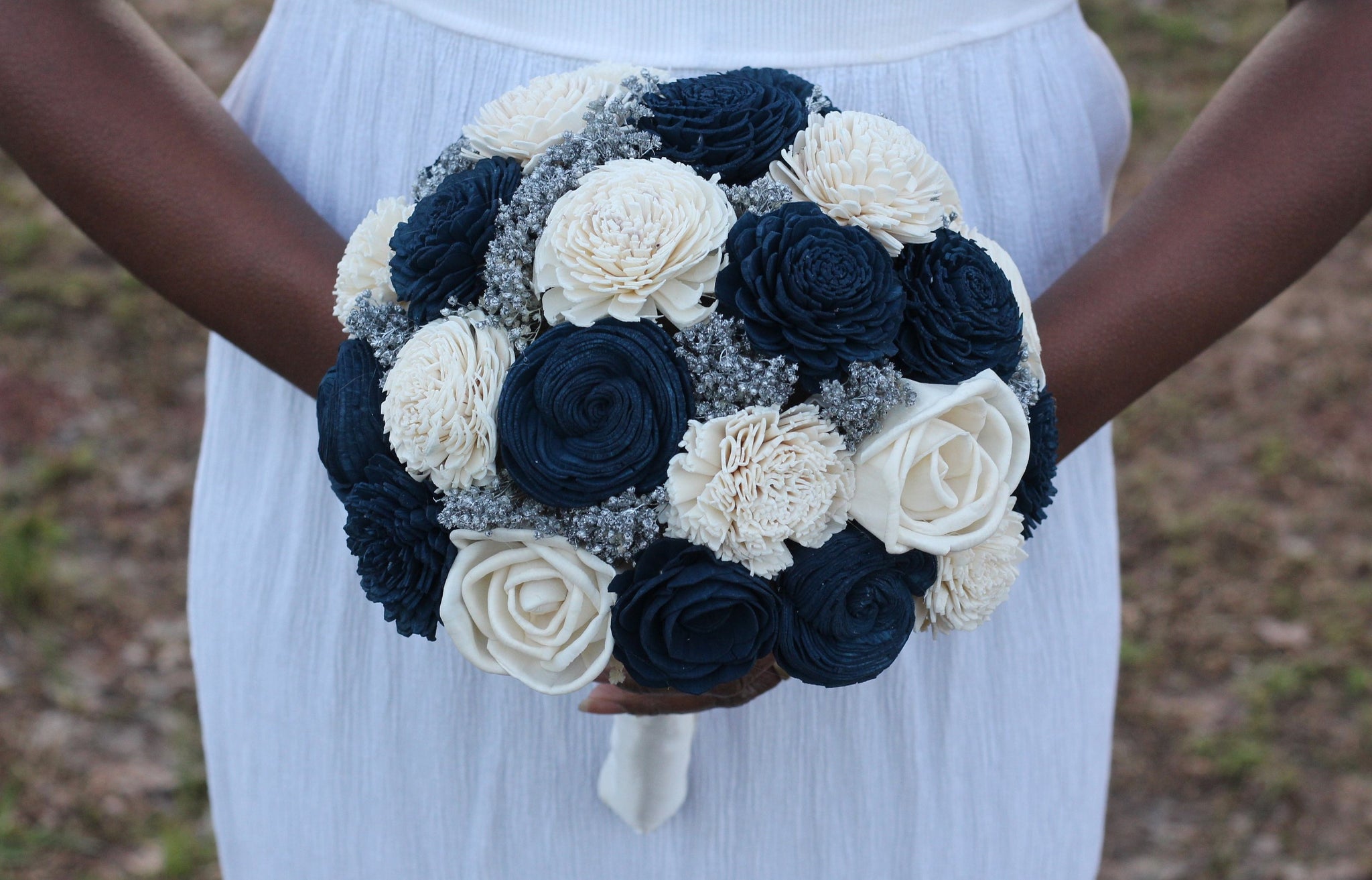 Navy Blue And Ivory Wedding Bouquet Sola Bouquet Wedding Bouquet