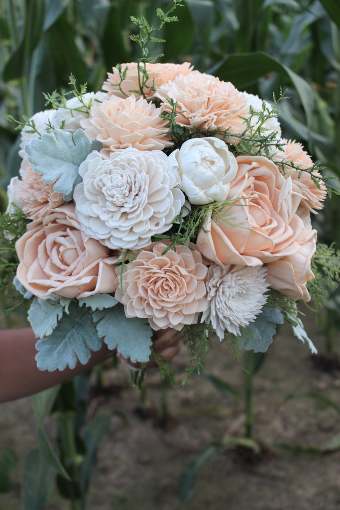 Peach Ivory Sola Wedding Flower Bouquet Sola Flower Wedding Bouquet Solaflowerstore 0953