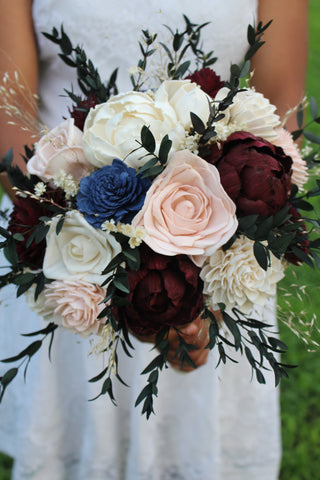 [Dry flowers without withering] Dream blue without withering roses,  hydrangea, Sola peony, natural semi-circular bouquets