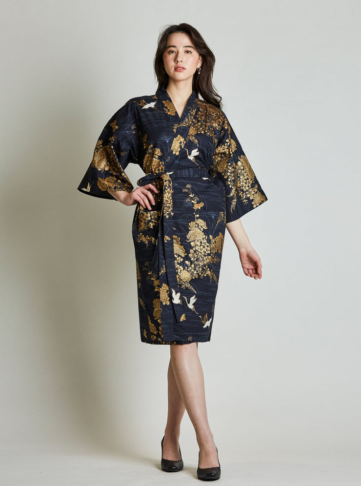 Japanese Crane Cotton Kimono Robe | Japan Objects Store