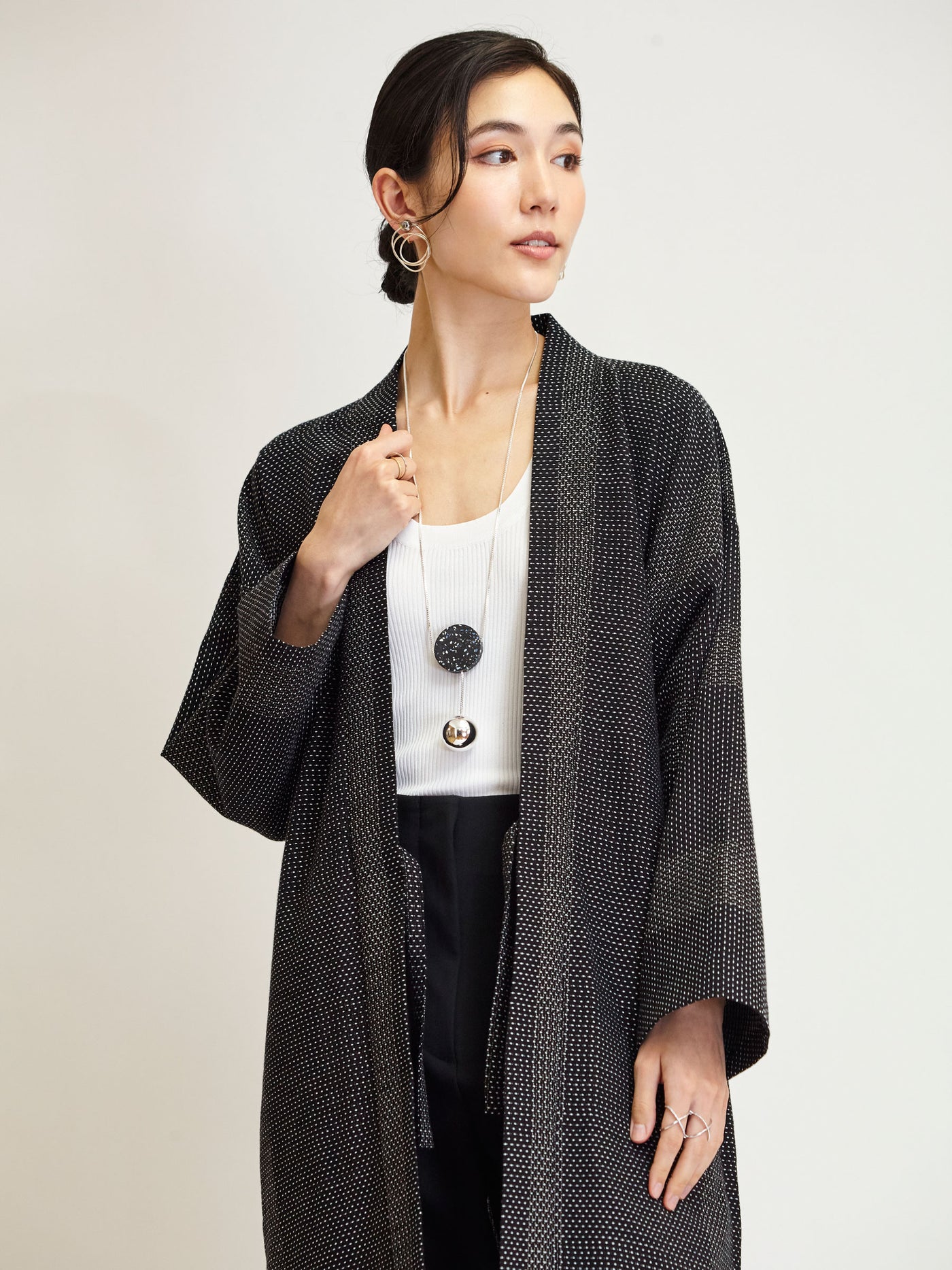 Miyako Black Haori Long Kimono Jacket | Japan Objects Store