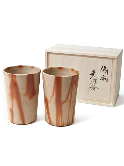 Usuhari “TSUDUMI” Beer Glass - Set of 2 with wooden box