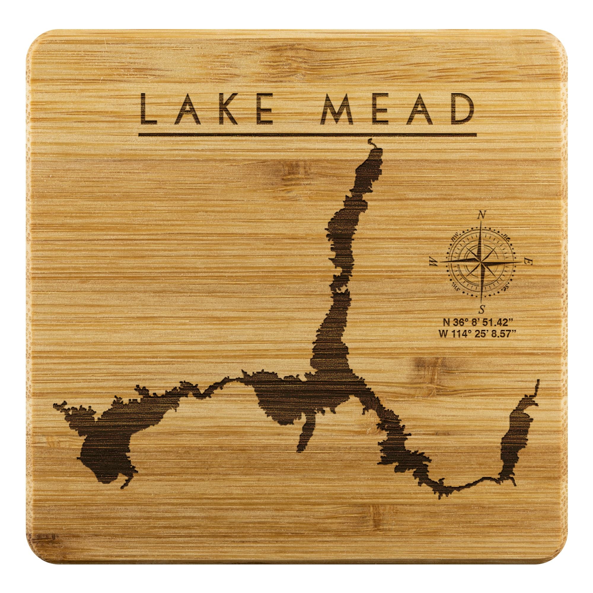 Lake Mead Bamboo Coaster | Laser Etched | 4-Pack | Lake Gift - Houseboat Kings