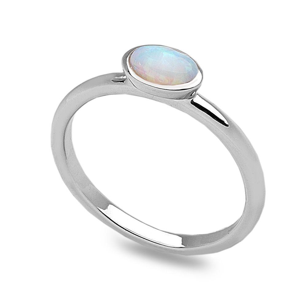 925 sterling silver white opalite stack ring (R14131)