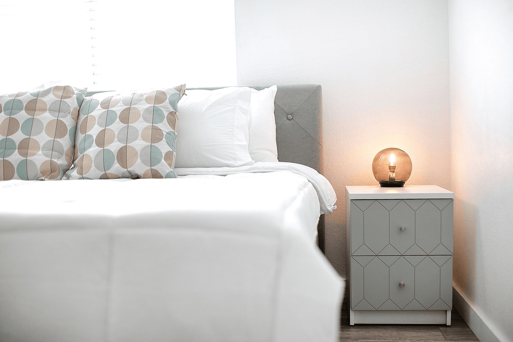 Silver sage fronts on a Malm nightstand from IKEA