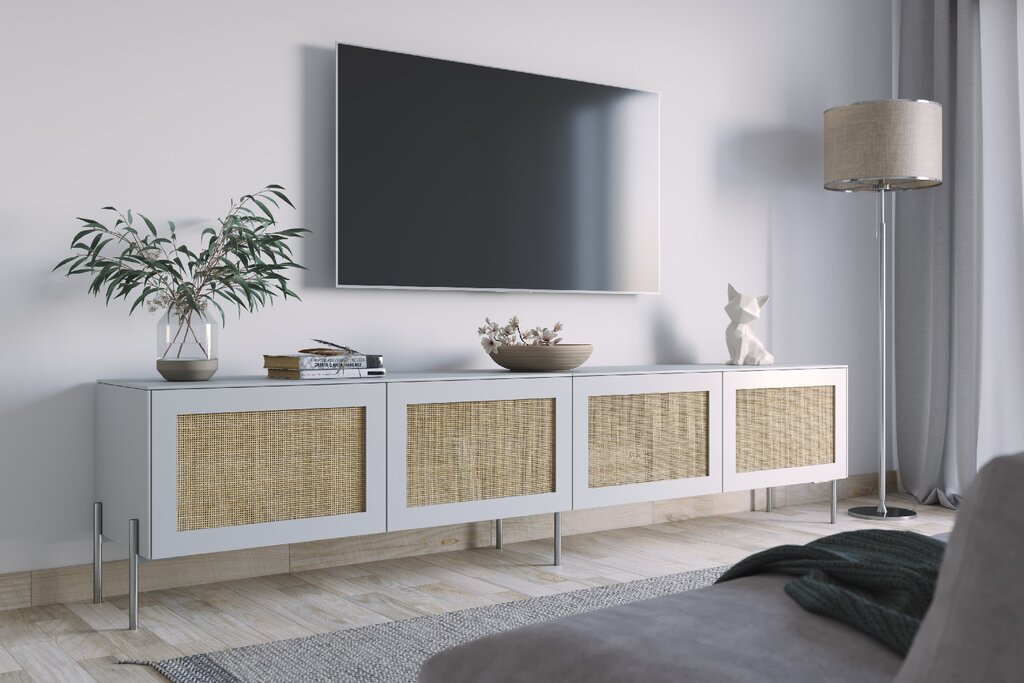Cane doors on a Besta TV stand from IKEA