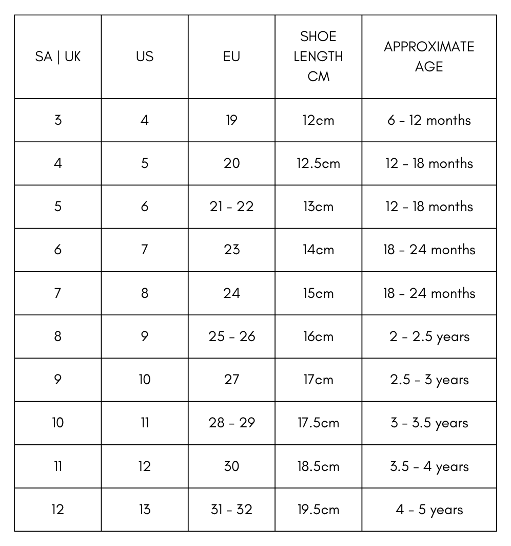 Size Guide  – Shooshoos SA