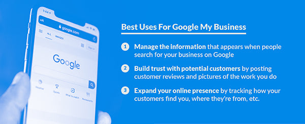 Three main uses that you can get with Google My Business, which are managing your information, interacting with customers, and expanding your online presence