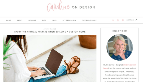 Caroline on Design blog page