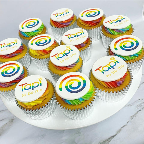 Rainbow pride logo cupcakes