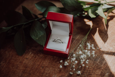 engagement ring in a jewelry box ready for a surprise proposal