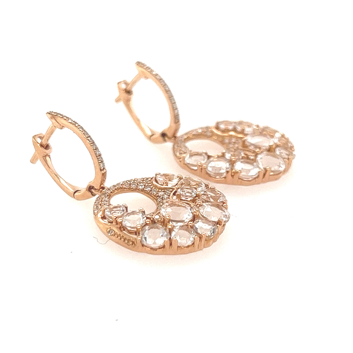 14k Rose Gold White Quartz And Diamond Earrings – Jewelry Design ...