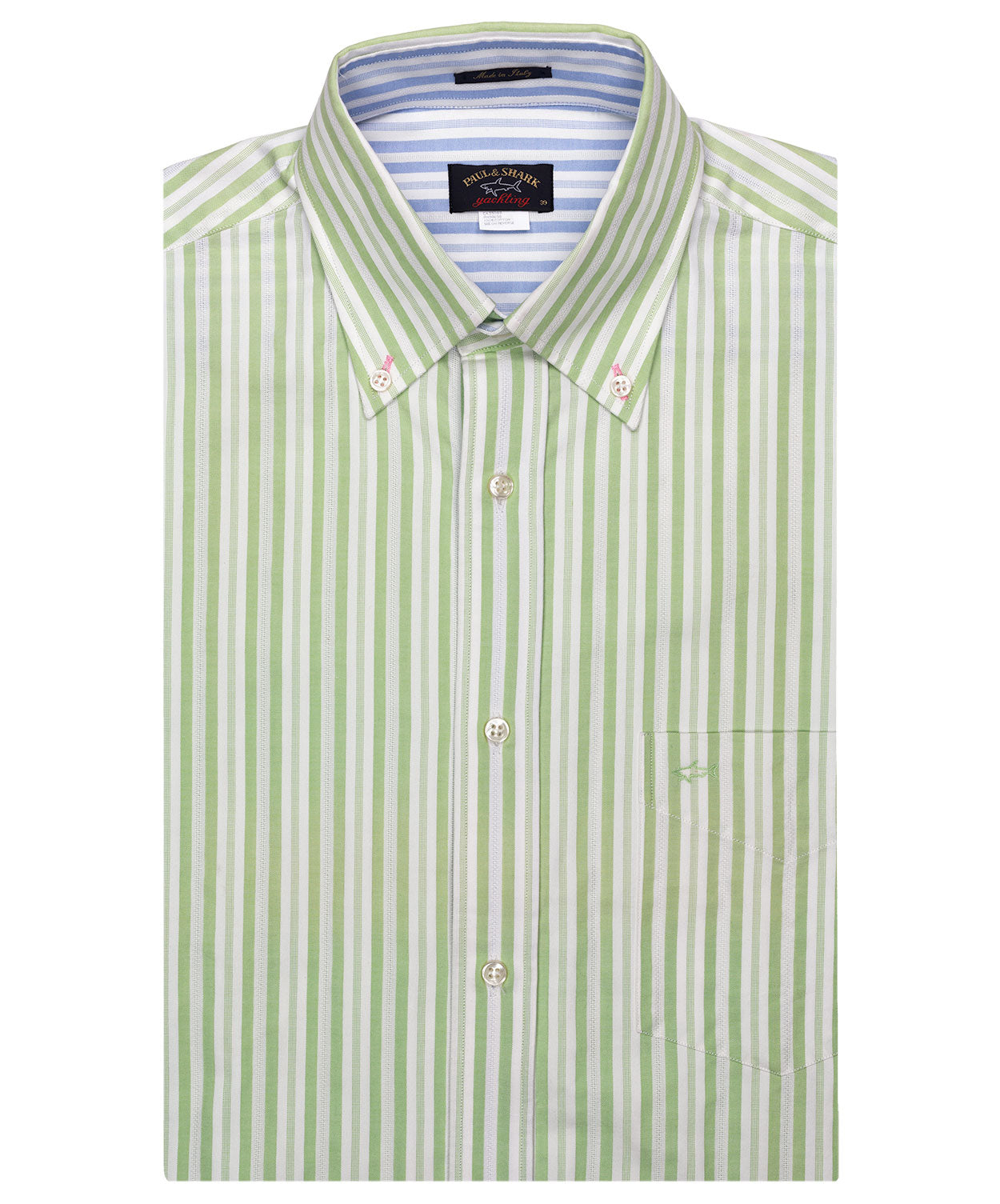 green and white striped dress shirt