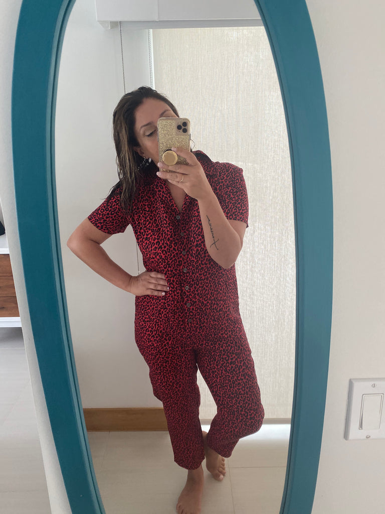 smash + tess leopard print red jumpsuit black friday sale