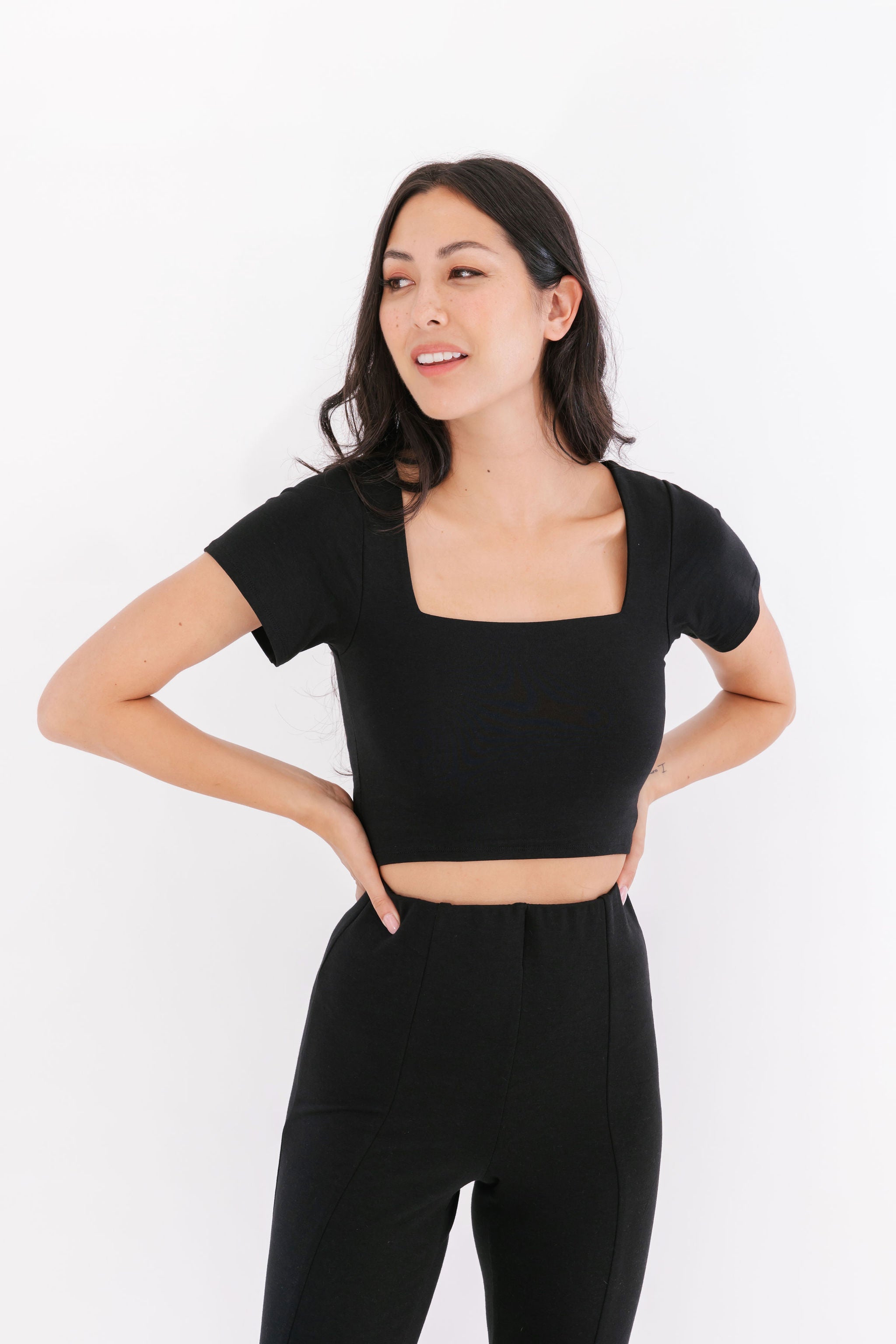 Image of UNDER IT ALL SQUARE NECK CROP IN MIDNIGHT BLACK