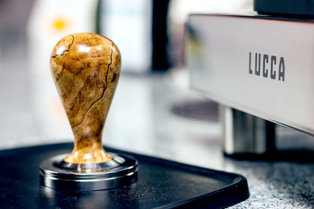 Clive Wooden Tamper with the LUCCA M58 espresso machine