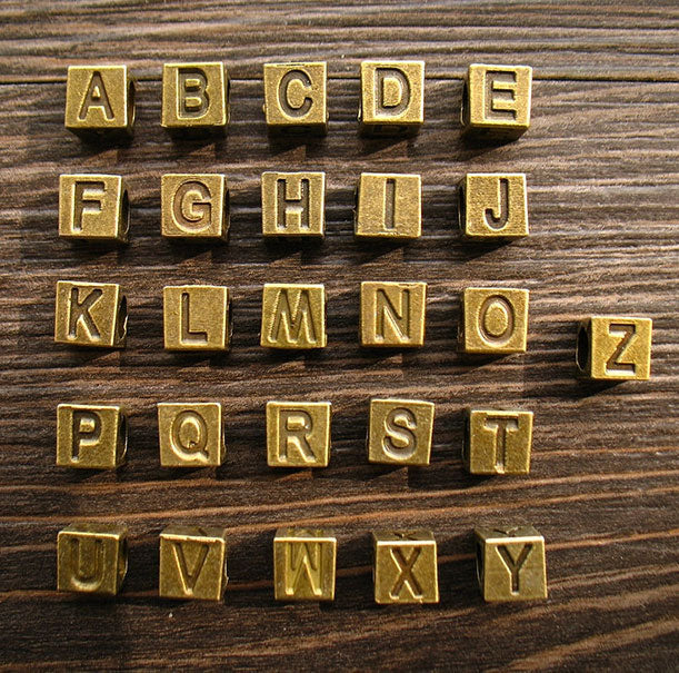 A-Z Alphabet Letter Charms Cubic Beads Bronze Vintage Zakka