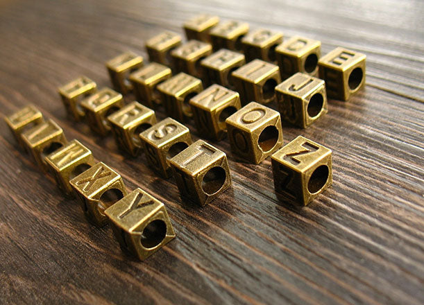 A-Z Alphabet Letter Charms Cubic Beads Bronze Vintage Zakka