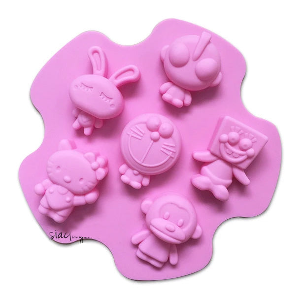 Cartoon Character Silicone Mold 6 Cavity Malaysia Clay Art