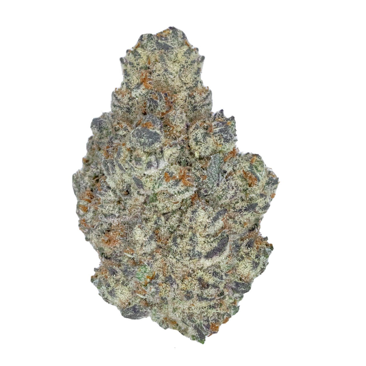 A nug of cannabis flower from the White Durban weed strain sits against a white background.