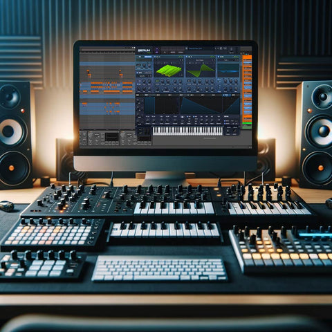 A digital music production setup with a focus on the Serum synthesizer interface