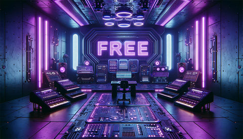 futuristic music studio with the word "free"