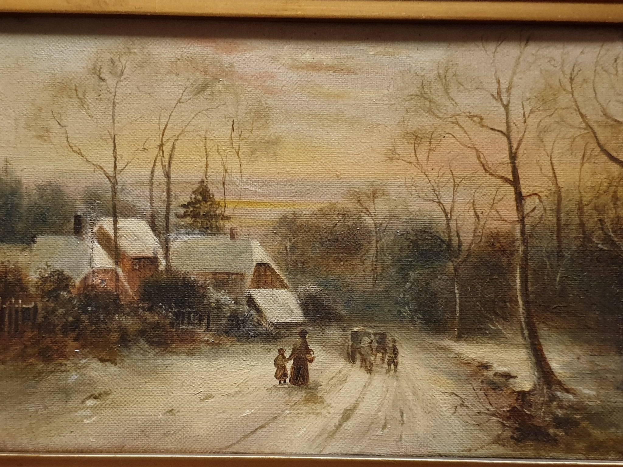Genuine 19th Century winter's scene oil painting - 'In the snow