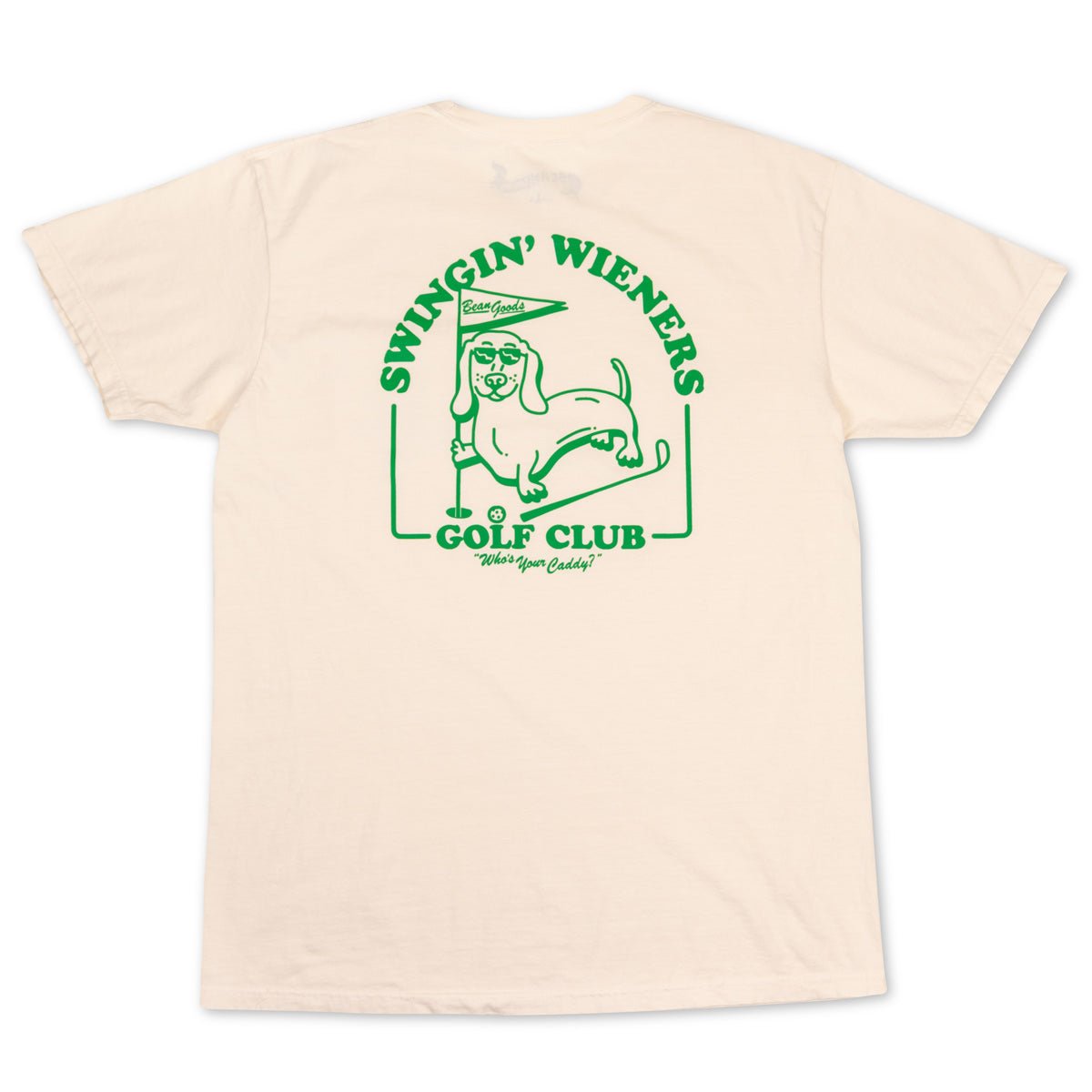 Image of swingin' wieners golf club unisex pocket tee | cream