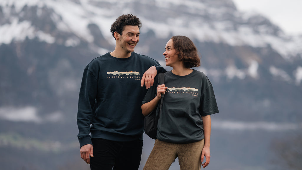 NIKIN Mountain Panorama TreeShirt and TreeSweater in front of the Churfirsten | NIKIN