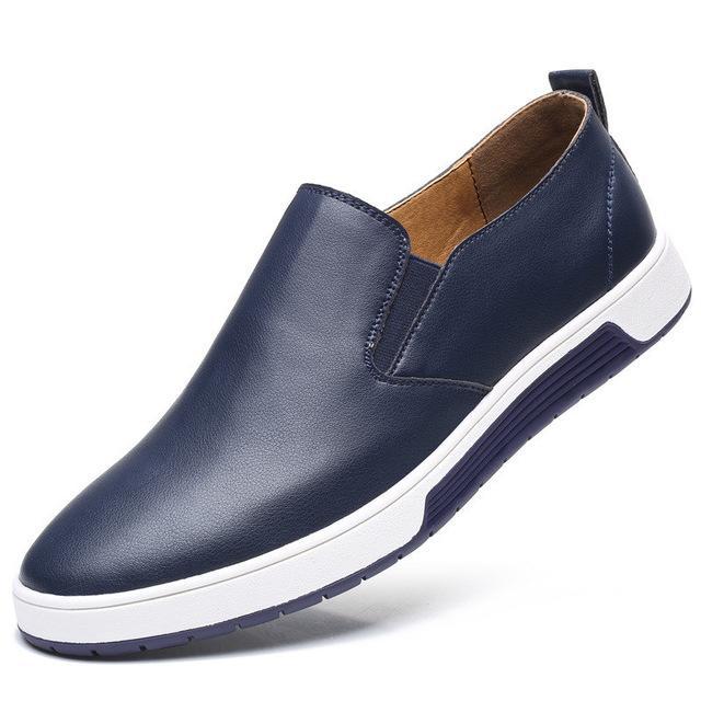 blue leather slip on shoes