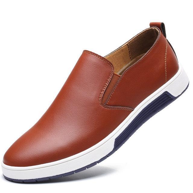 red leather slip on loafer