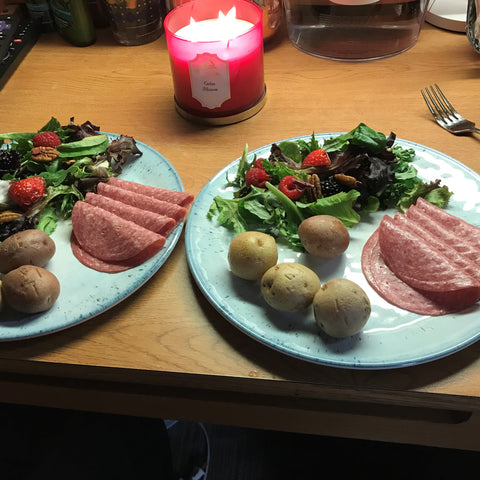 Dinner plates prepped for the melted raclette cheese