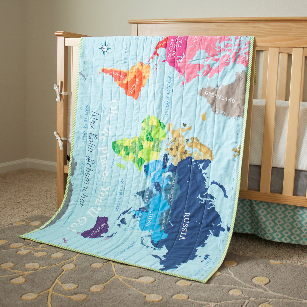 World Map Quilt Blue – Pitter Patterned