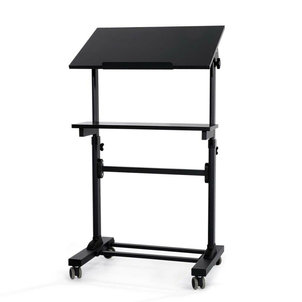 Seko Black Portable Standing Laptop Desk On Wheels Yabulara