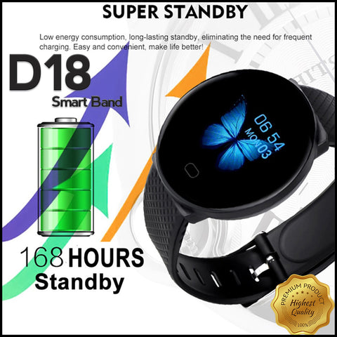 Buy new d18 bluetooth smart watch men and women blood pressure round watch ip67 waterproof d18 smartband at best online shopping store Rhizmall.pk d18 smartwatch price in pakistan d18 smart band reviews