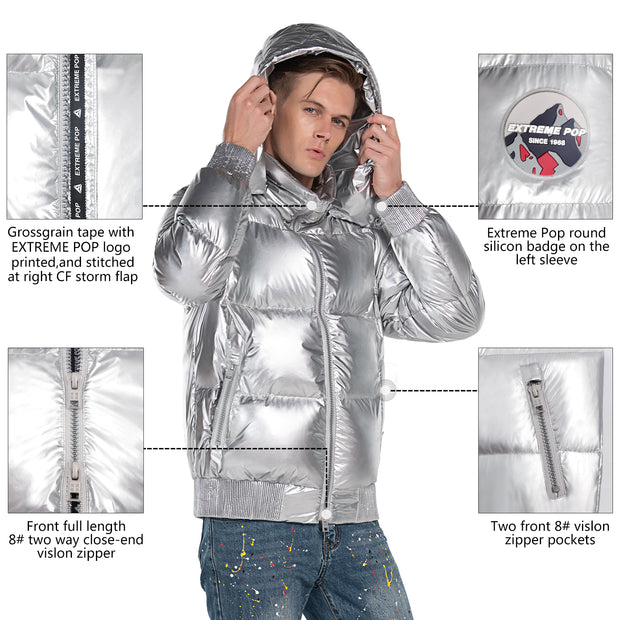  Metallic Shiny Men Women Down Jackets, Water-Resistant