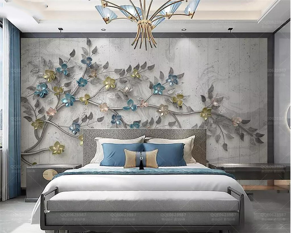 Avikalp Exclusive Awz0155 3d Colourful Flower 3d Effect Of Modern Minimalist Bedroom Stereoscopic 3d Relief Hd 3d Wallpaper