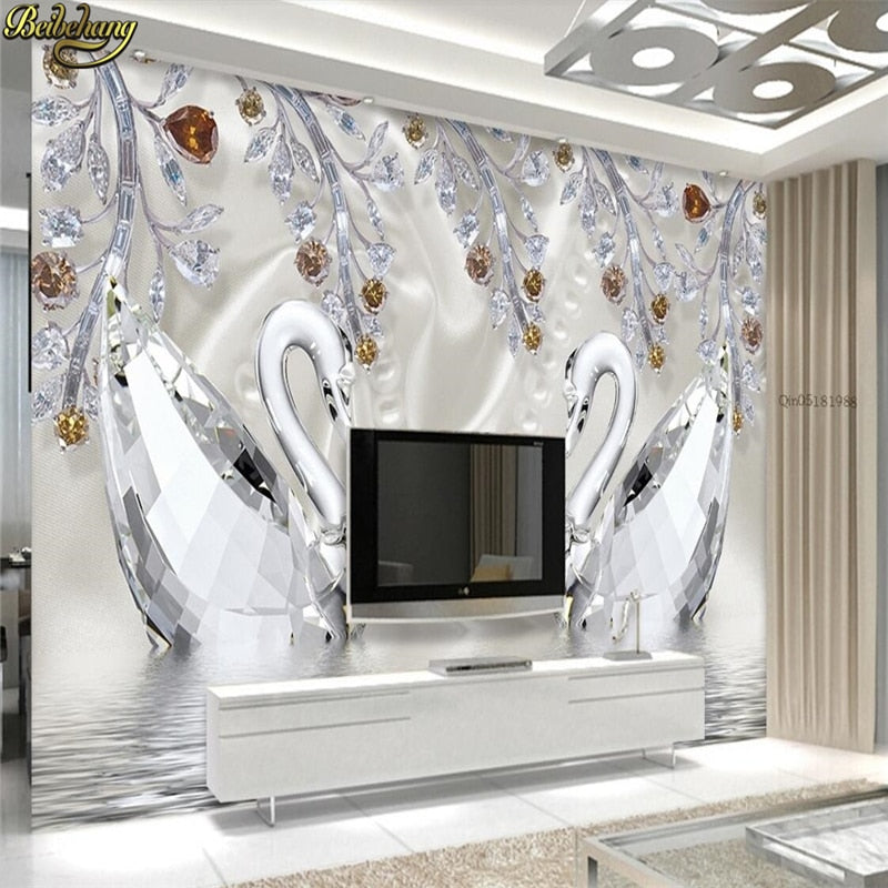 Avikalp Exclusive Awz0232 3d Wallpaper Mural Crystal Diamond Swan Lake Romantic Beauty Jewelry Tv Background Hd 3d Wallpaper