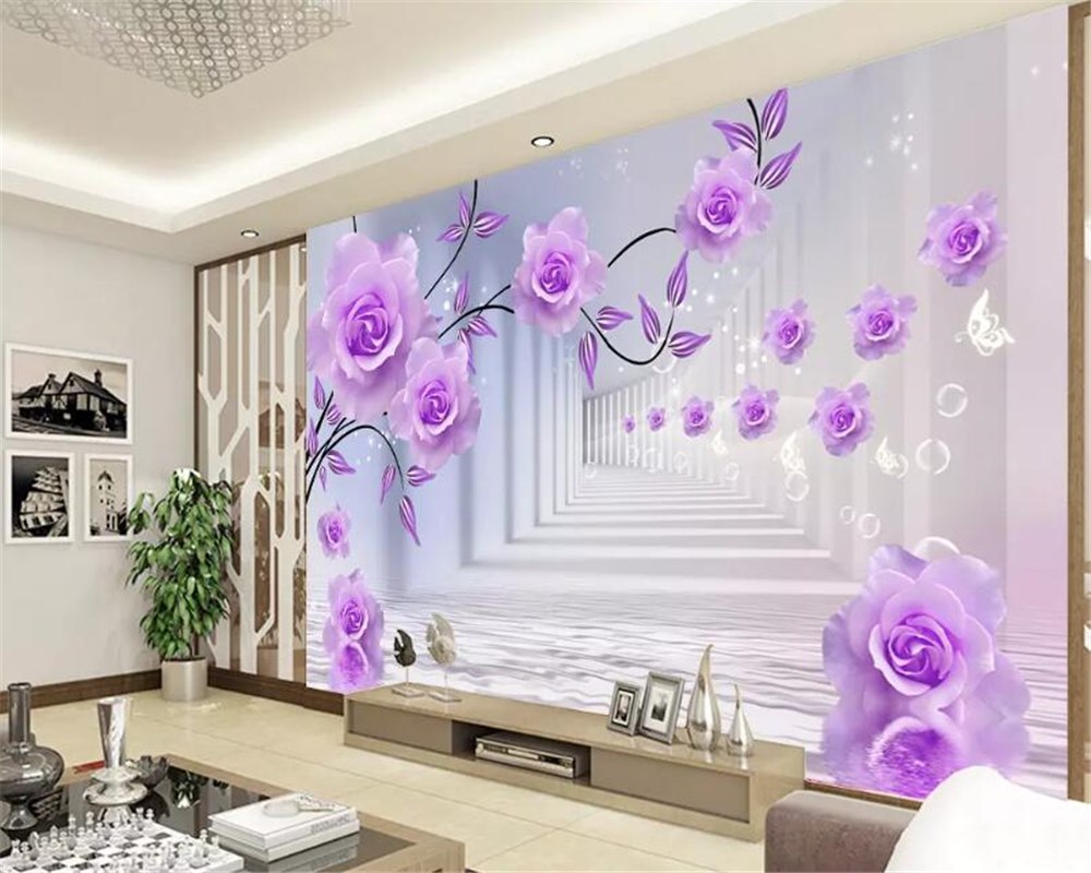 Avikalp Exclusive Awz0245 3d Wallpaper Purple Rose Reflection Silk Background Modern Simple Romantic Living Room Bedroom Hd 3d Wallpaper