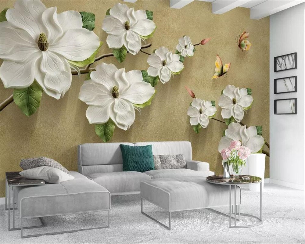Avikalp Exclusive AWZ0261 3D wallpaper embossed floral butterfly TV ba –  Avikalp International - 3D Wallpapers