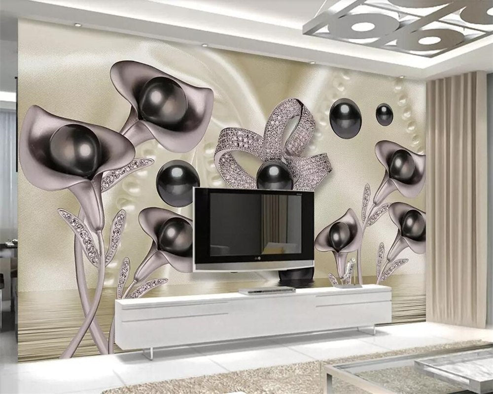 Avikalp Exclusive Awz0361 3d Mural Wallpaper Calla Butterfly Water Wave Tv Background Wall Living Room Bedroom Bedside Hd 3d Wallpaper