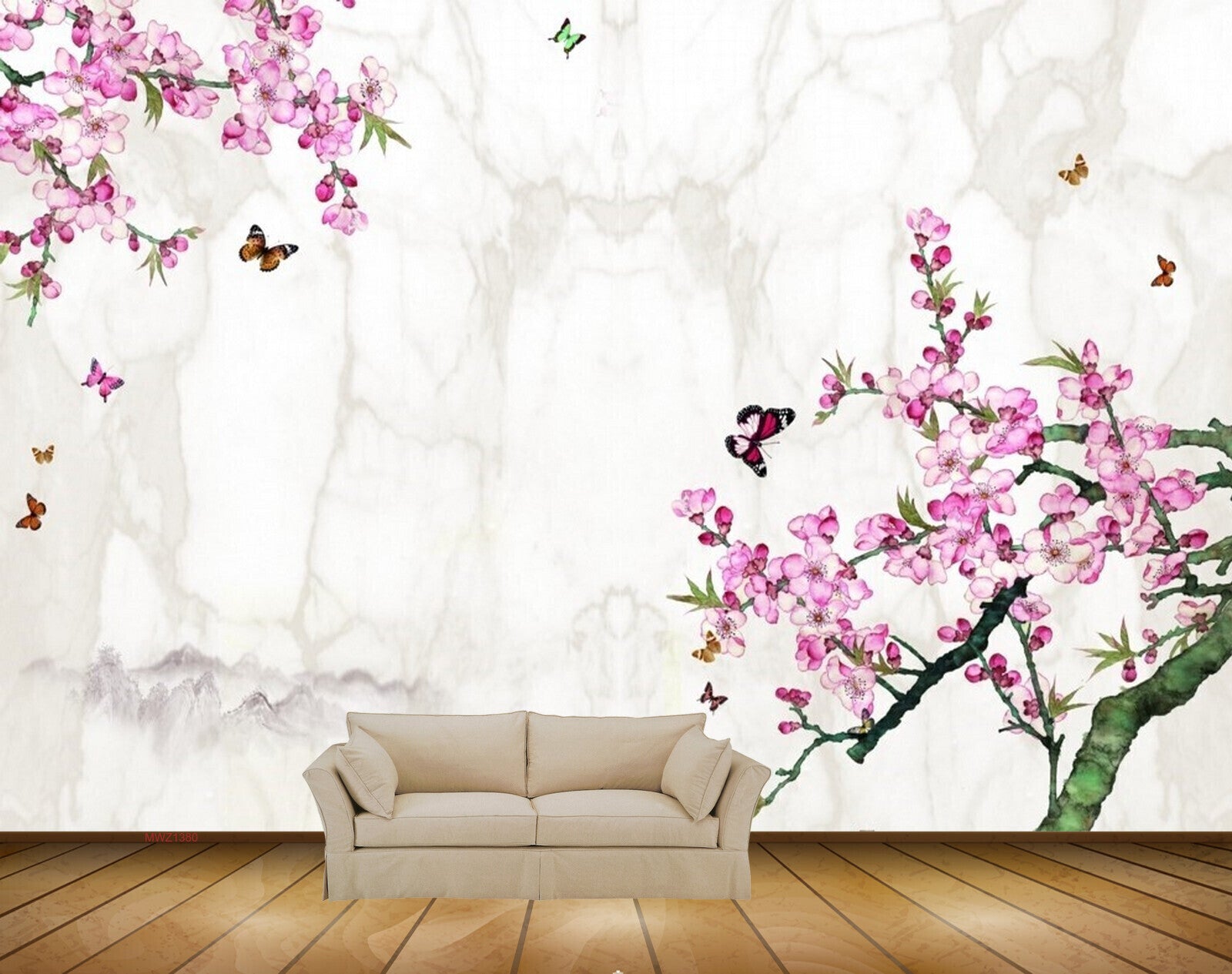 Avikalp MWZ1380 Pink Flowers Butterflies HD Wallpaper