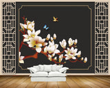 Avikalp MWZ1718 Pink White Flowers Butterflies HD Wallpaper