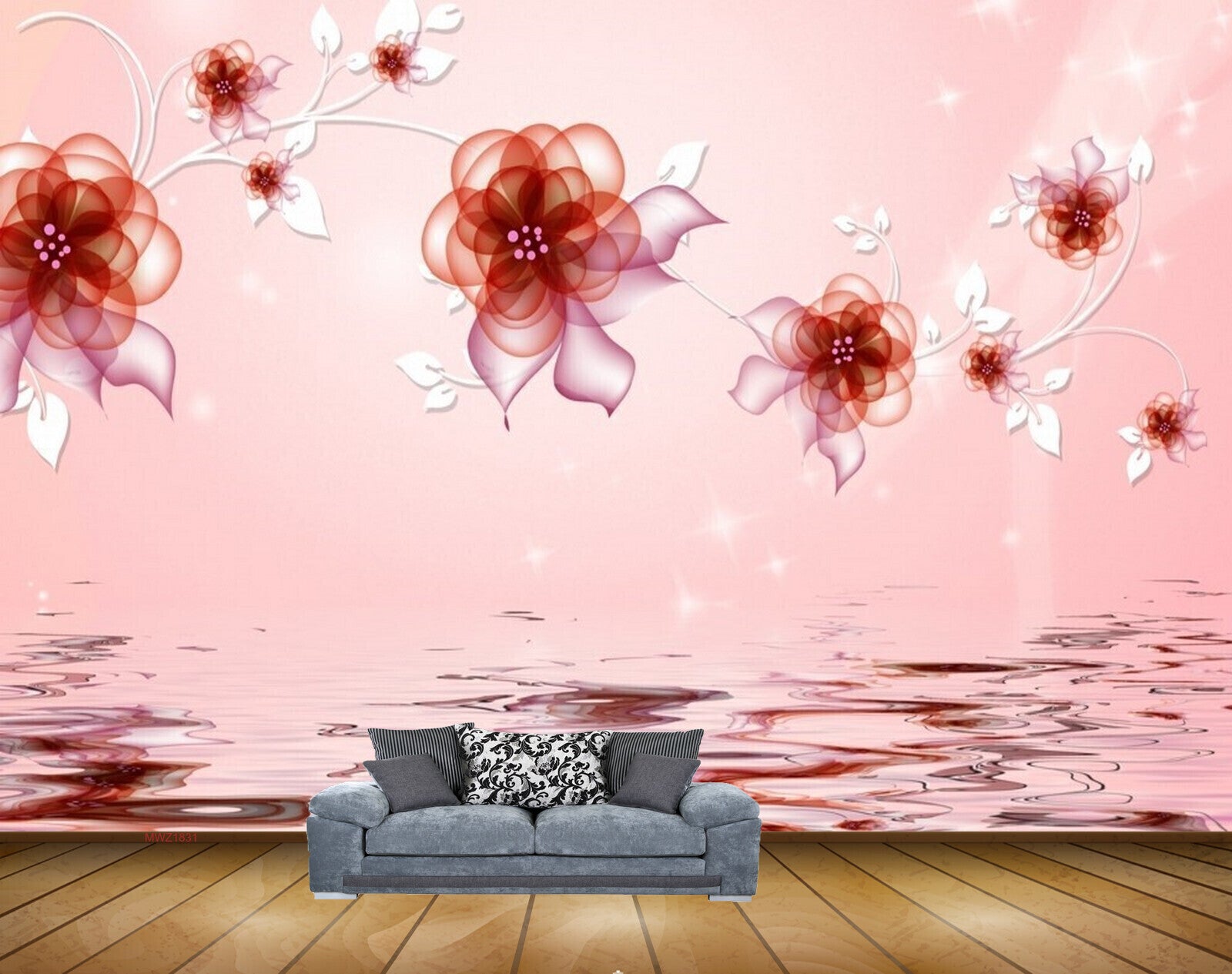 Avikalp MWZ1831 White Pink Flowers River 3D HD Wallpaper