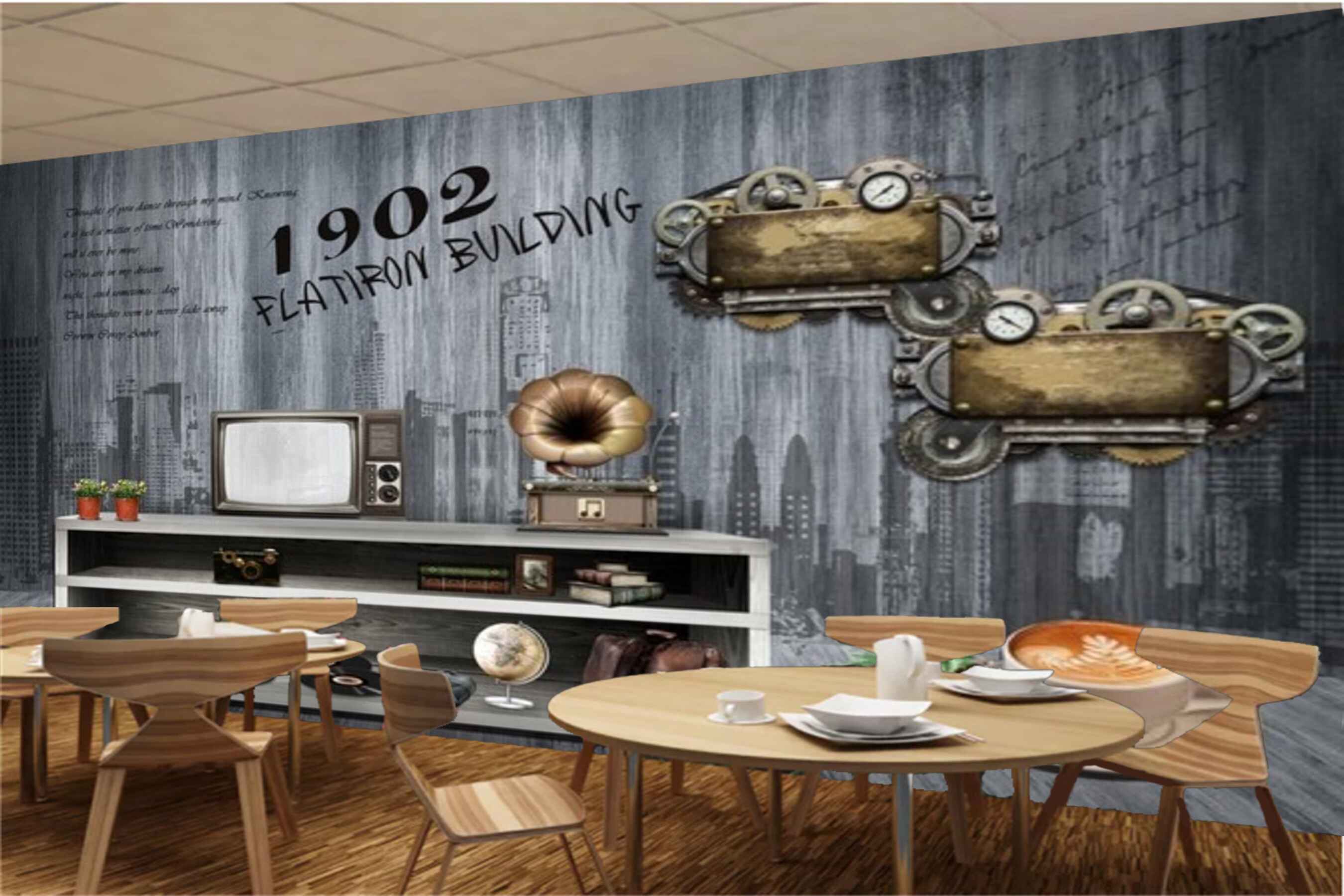 Avikalp MWZ3087 Flatiron Building Coffee Cup HD Wallpaper for Cafe Restaurant