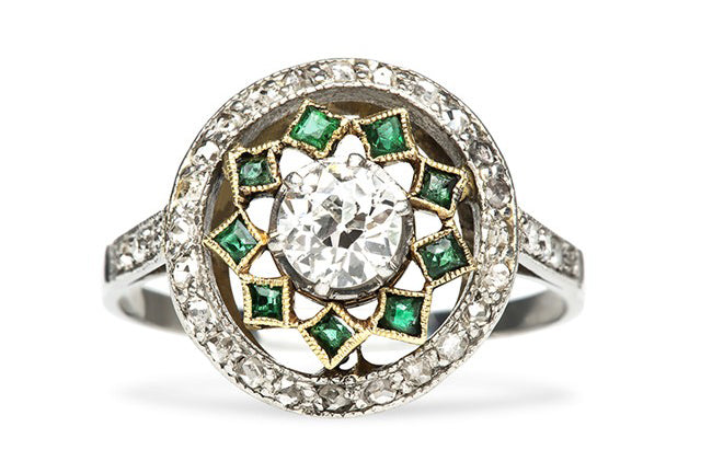 vintage diamond emerald engagement ring