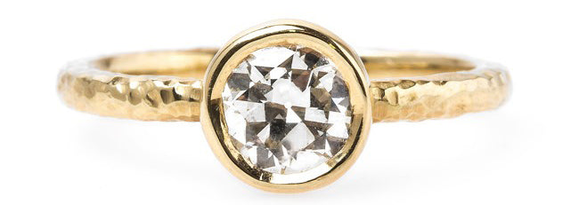 T&H Original Solitaire Engagement Ring with Hammered Gold Band | Challis Farm