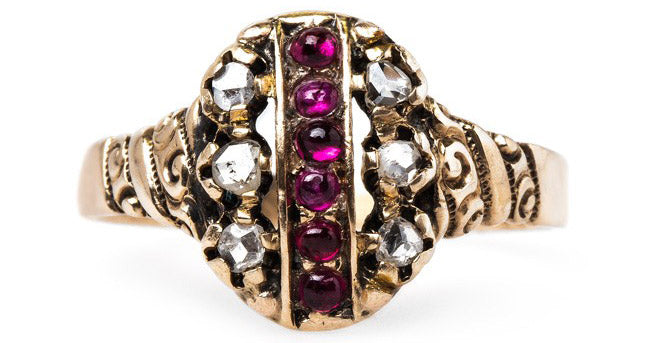 Antique Victorian Cabochon Ruby Ring | Dexter form Trumpet & Horn