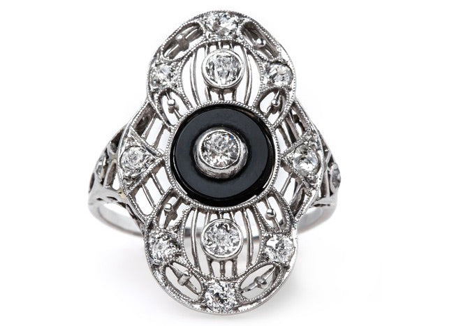 Vintage Edwardian Navette Ring with Onyx | Upminster
