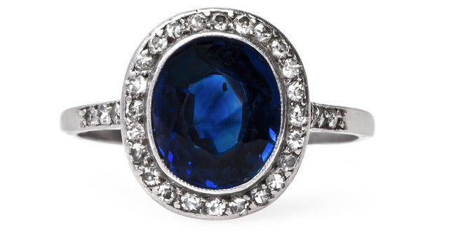 Vintage Engagement Ring Edwardian Sapphire Diamond Halo | Ashbury Heights